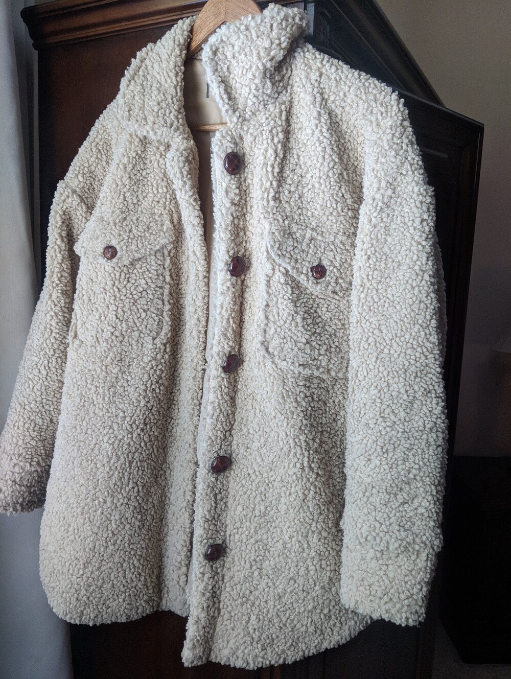 Cream Sherpa Button-Up Jacket